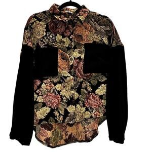 POL – Mixed-Media Floral Patch Button-Down Shirt – Small